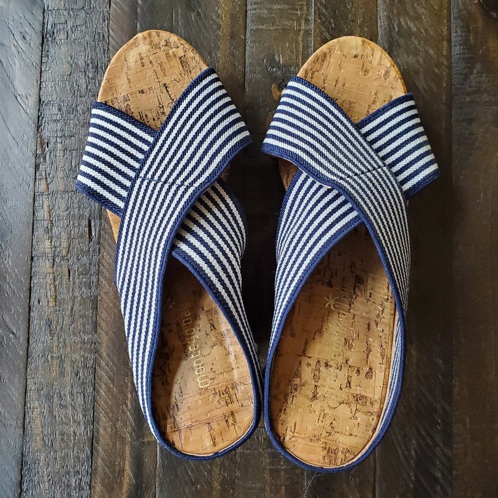 Montego Bay Club Cork Navy Stripe Wedge Sandal
